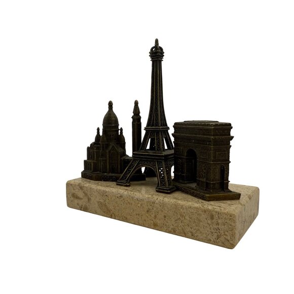 Paris Souvenir Eiffel Tower Figurine Marble Base Arc de Triomphe Le Sacre Coeur - Picture 4 of 8
